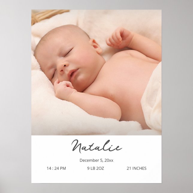 Foto Babyname und Geburtsdetails Poster (Vorne)