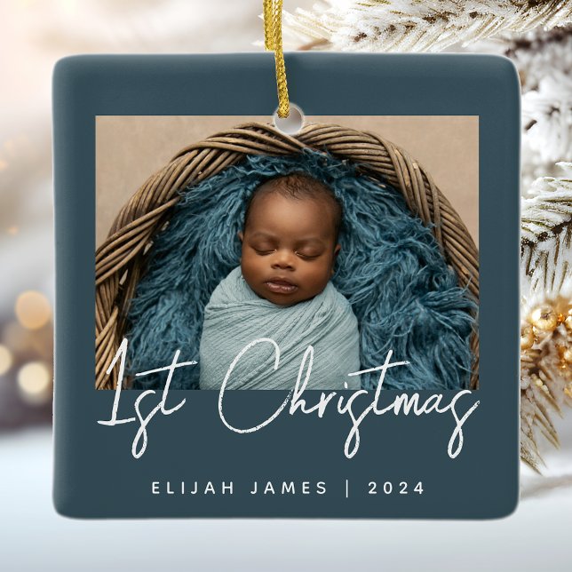 Foto Baby's First Christmas Aquamarin Blue White Keramikornament (Von Creator hochgeladen)
