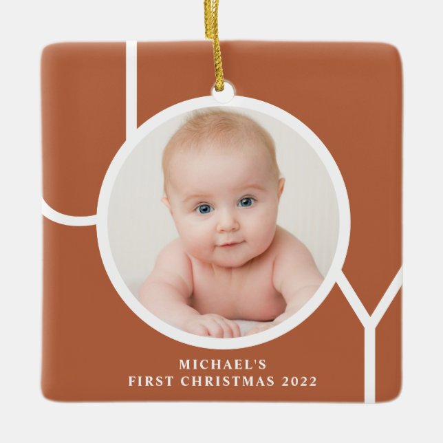 Foto Baby's First Christmas Terracotta Keramikornament (Vorderseite)
