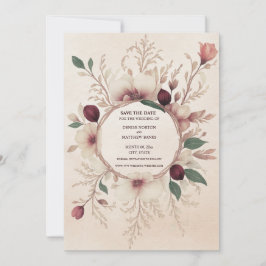 Foto Back Burgundy und Cream Floral Save The Date