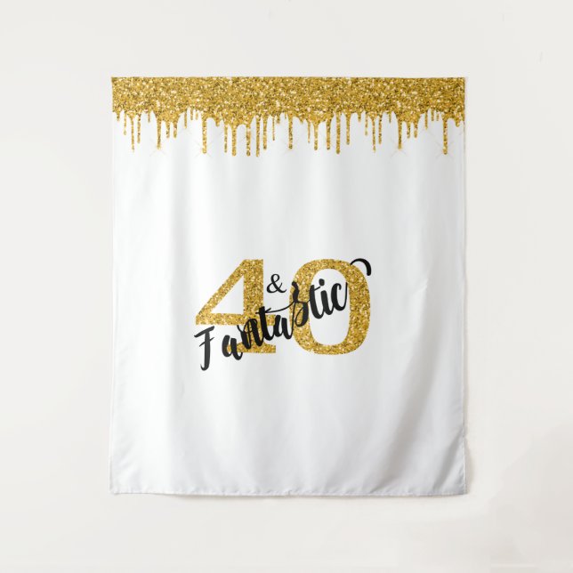 Foto Backdrop Stand 40 und Fantastic Party Gold Wandteppich (Vorderseite)