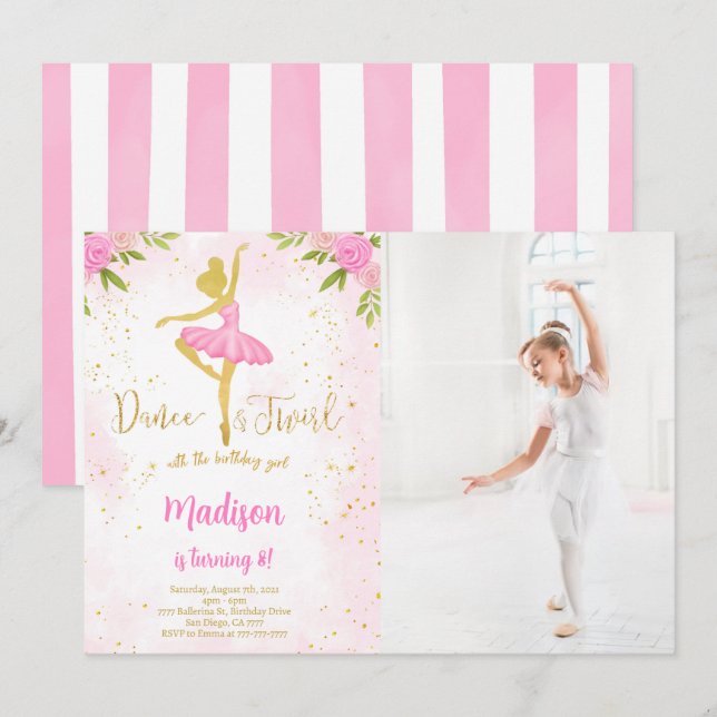 Foto Ballerina Einladung (Vorne/Hinten)