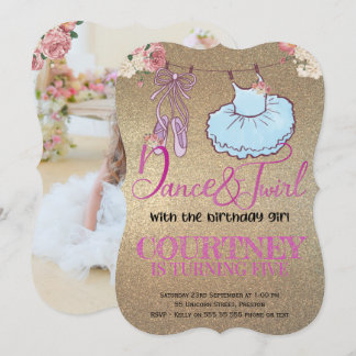 Foto Ballerina Gold Glitzer Einladung