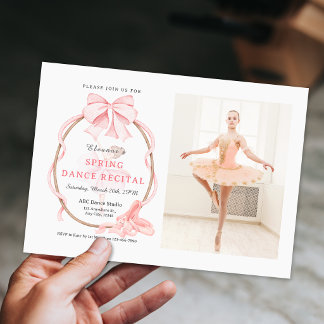 Foto-Ballettmädchen mit rosa Schleife Tanzvorstell Einladung