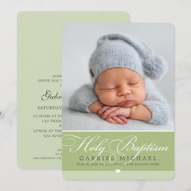 FOTO BAPTISM Elegante Kalligrafie Einladung (Vorne/Hinten)