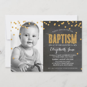 FOTO BAPTISM Gold Glitzer Confetta Einladung