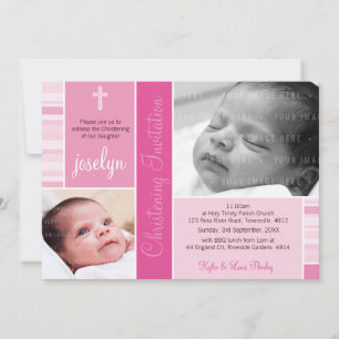 FOTO BAPTISM hübsch gestreiftes Essmuster rosa Einladung
