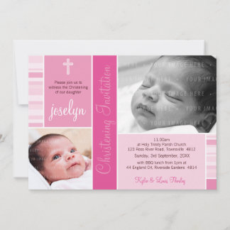 FOTO BAPTISM hübsch gestreiftes Essmuster rosa Einladung