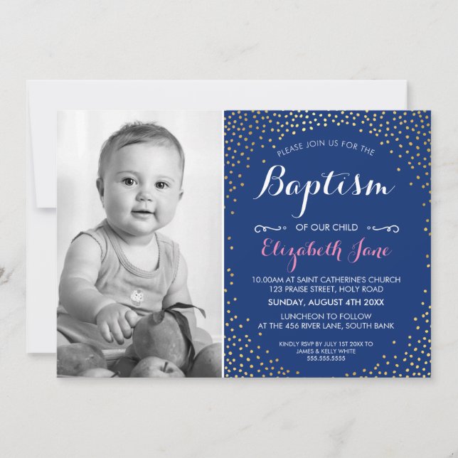 FOTO BAPTISM niedliche Mini-Gold Konfetti-Mustersc Einladung (Vorderseite)