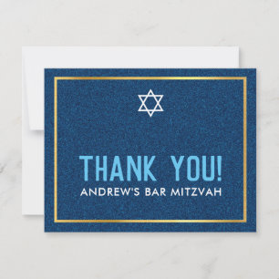 FOTO BAR MITZVAH MUSTER Dank Denim aqua Dankeskarte