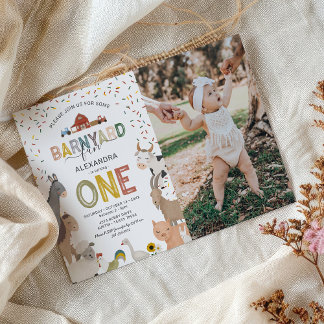 Foto Barnyard Farm Erster Geburtstag Einladung