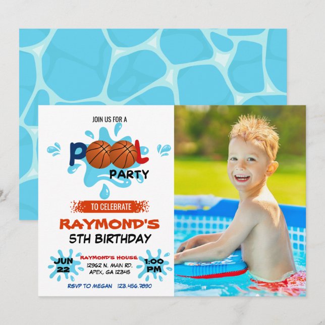 Foto Basketball Pool Party Einladung (Vorne/Hinten)