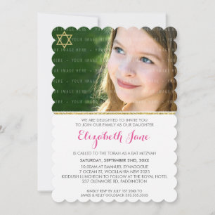 FOTO BAT MITZVAH Zickzack Streifen Gold Glitzer ro Einladung