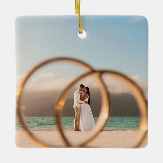 Foto Bauble, Hochzeitsweihnachtsfest Keramikornament (Vorderseite)