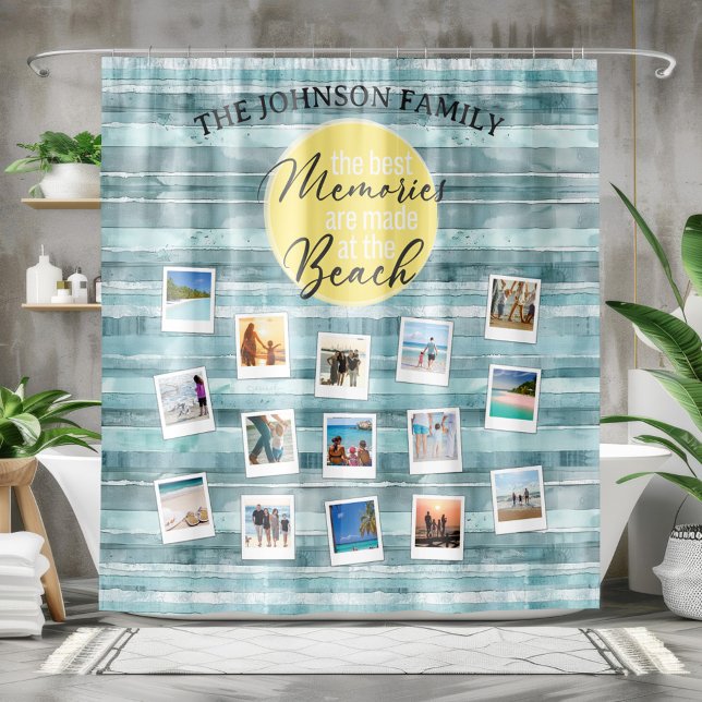 Foto Beach Costal gestreift Duschvorhang (The Best Memories Are Made At the Beach Photo Shower Curtain)