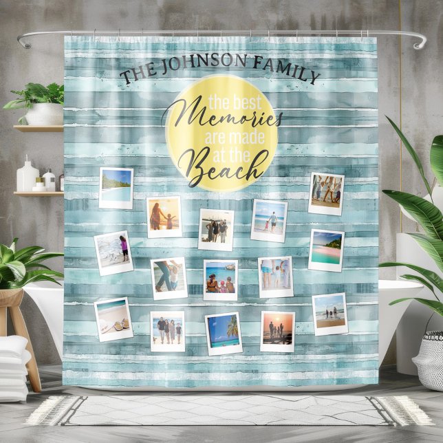 Foto Beach Duschvorhang (Add your own photo beach memories shower curtain for beach themed bathrooms)