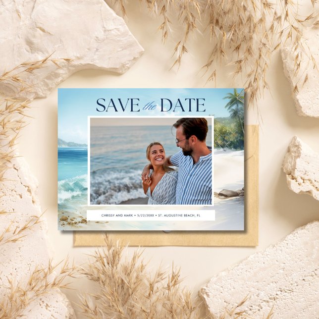 Foto Beach Hochzeitbudget Save the Date Postkarte (Photo Beach Wedding Budget Save the Date)