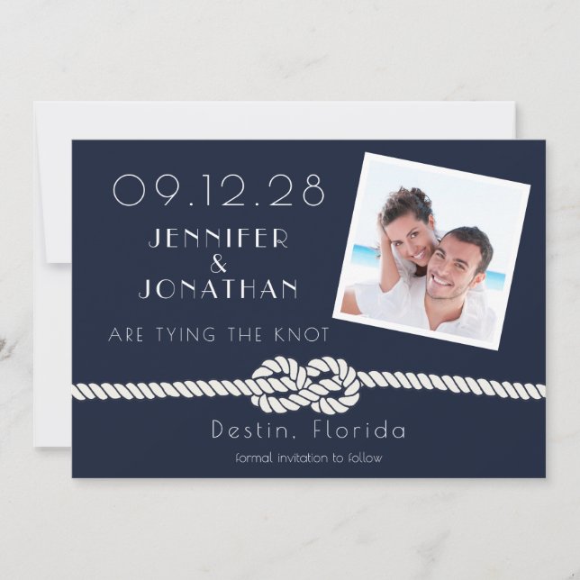 Foto Beach Nautic Rope Navy White Save The Date (Vorderseite)