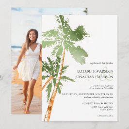 Foto Beach Palm Trees Grüne Hochzeit in Urlaubsort Einladung