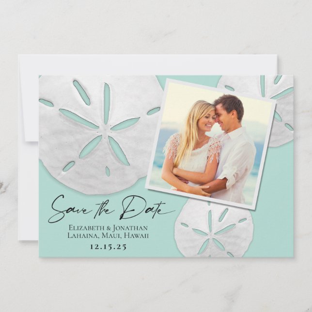 Foto Beach Sea Glass White Sand Dollars Save The Date (Vorderseite)