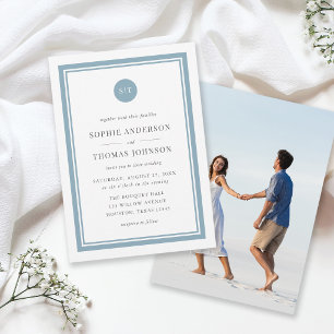 Foto bearbeitbare Farbe rundes Monogramm Hochzeit Einladung