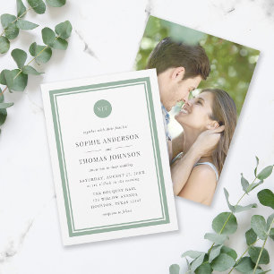 Foto bearbeitbare Farbe rundes Monogramm Hochzeit Einladung