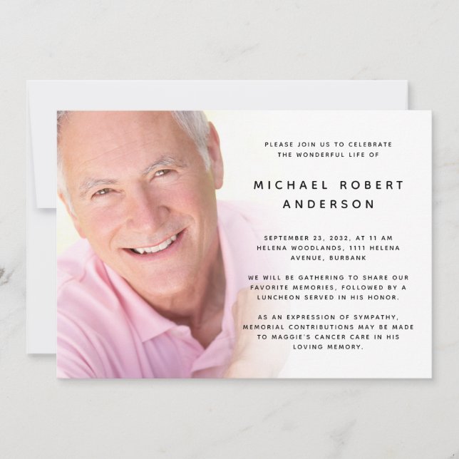 Foto Beerdigung Feier zum Leben Einladung (Vorderseite)