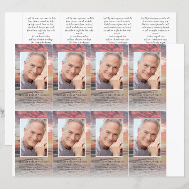 Foto Beerdigungskarte 4,25x2,5-Zoll-VORLAGE (Vorne/Hinten)