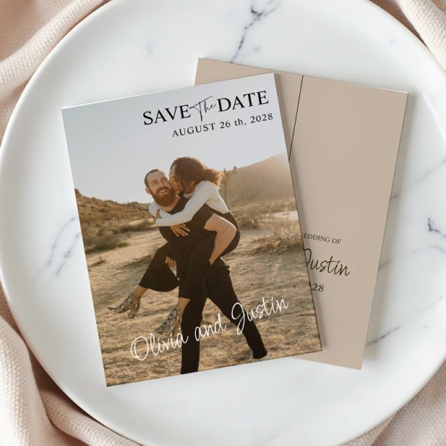 Foto Beige Save the Date Einladung (Von Creator hochgeladen)