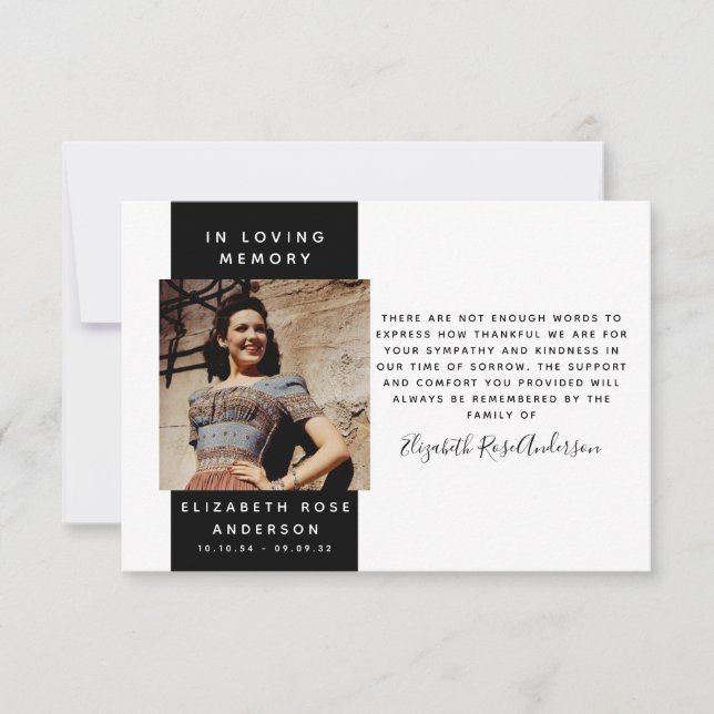 Foto Beileid Beerdigung Danke Mitteilungskarte (Vorderseite)