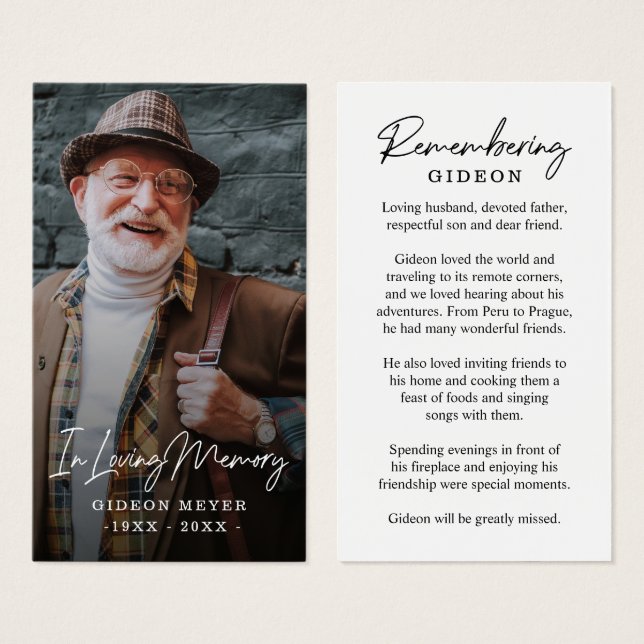 Foto Beileid Beerdigung Gedenkkarten (Vorne & Hinten)