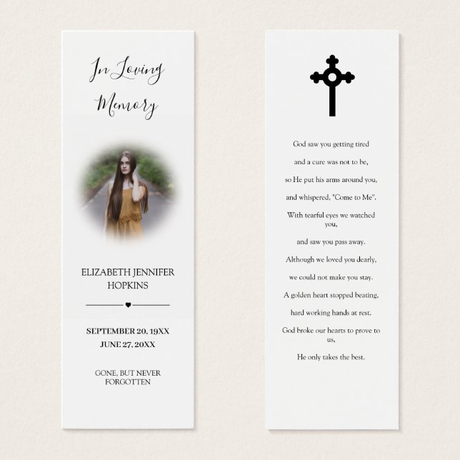 Foto Beileid Beerdigung Memorial Gedicht Lesezeich (Vorne & Hinten)