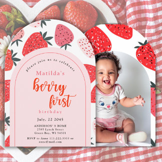Foto Berry Erster Geburtstag 1. Strawberry Arch Einladung
