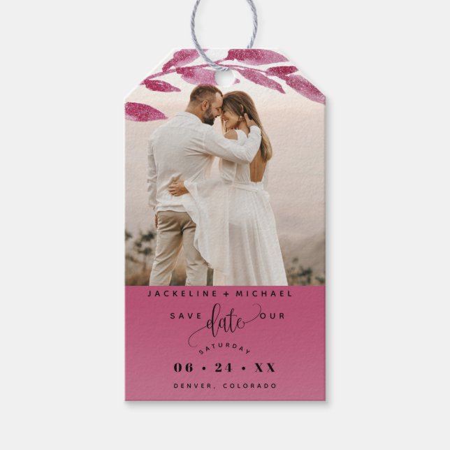 Foto, Berry gefärbte Blätter Hochzeit Speichern Si Geschenkanhänger (Vorderseite)