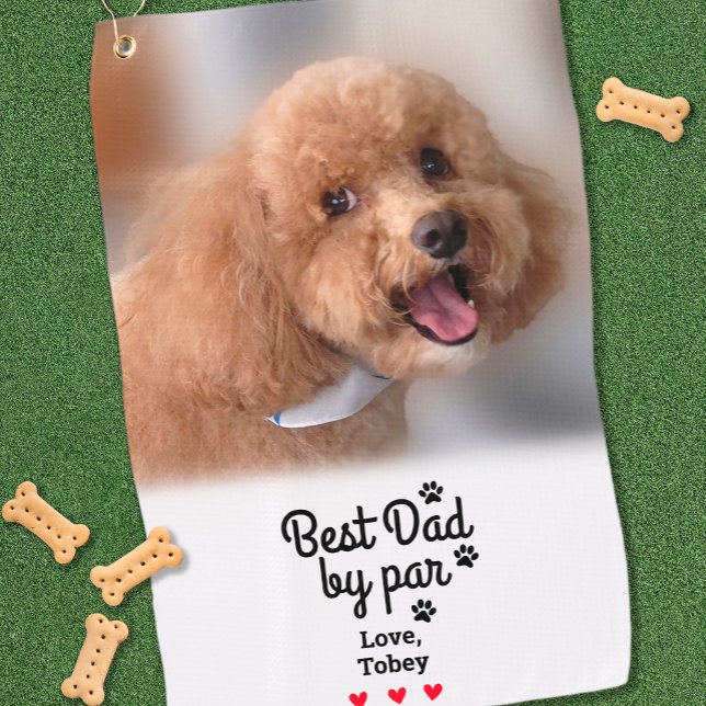 Foto Best Dog Vater Par Fun Name Paw Niedlich druc Golfhandtuch (Photo Best Dog Dad By Par Fun Name Paw Print Cute Golf Towel)