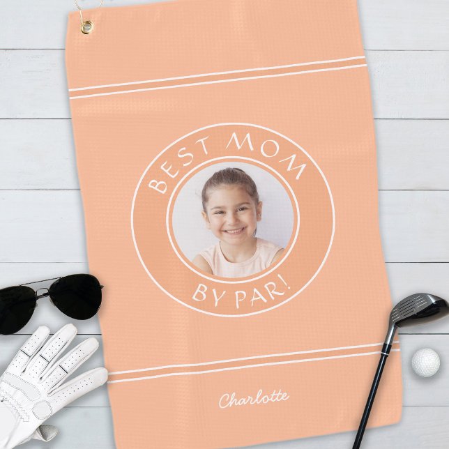Foto Beste Mama Par Elegante Highlights Golfhandtuch (Photo Best Mom By Par Elegant Sports Golfer Peach Golf Towel)