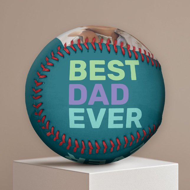 Foto Bester Vater je - Whimsisches Grüßen Blau Baseball (Custom Photo Baseball)
