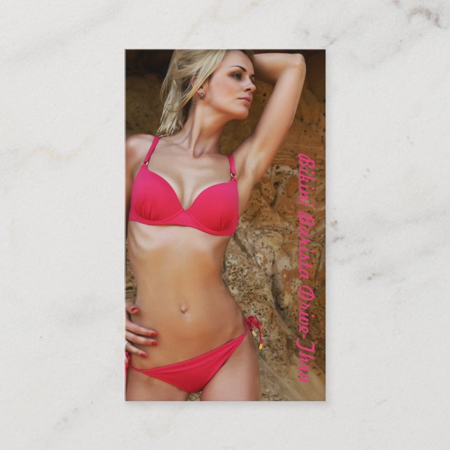 Foto Bikini Barista Drive-Thru Pink Custom Treuekarte (Vorderseite)