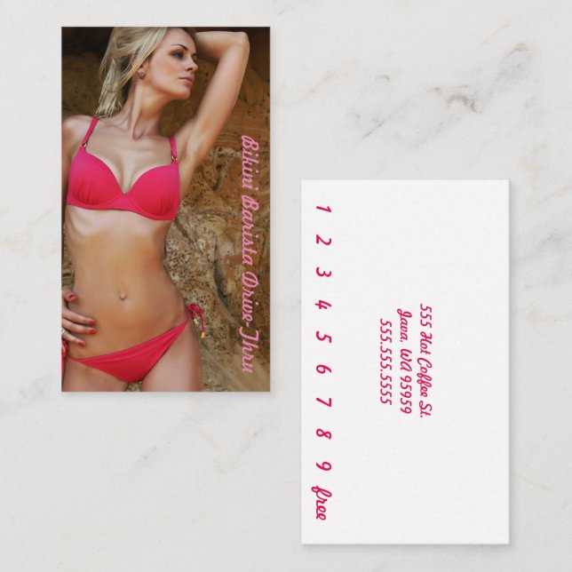 Foto Bikini Barista Drive-Thru Pink Custom Treuekarte (Vorne/Hinten)