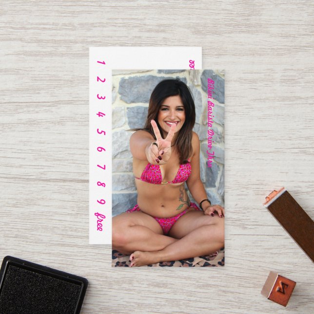 Foto Bikini Coffee Drive-Thru Loyalty Card Treuekarte (Vorderseite/Rückseite Beispiel)