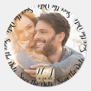 Foto Bild Gold Modern Hochzeitstermin Karte Runder Aufkleber