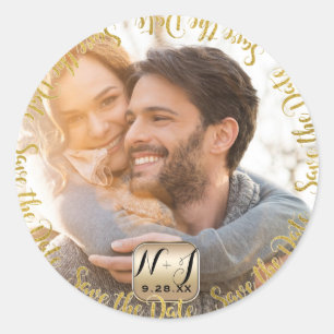 Foto Bild Gold Modern Hochzeitstermin Karte Runder Aufkleber