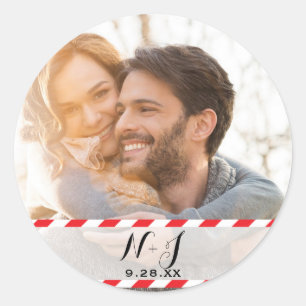Foto Bild Rot Weiß Feier Hochzeit Geschenk Runder Aufkleber