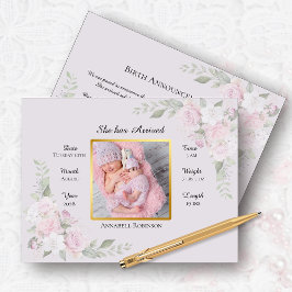 Foto Birth Ankündigung Postkarte