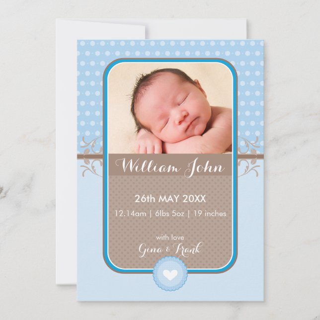 FOTO BIRTH ANNOCEMENT Sweka polka dot blue Ankündigung (Vorderseite)