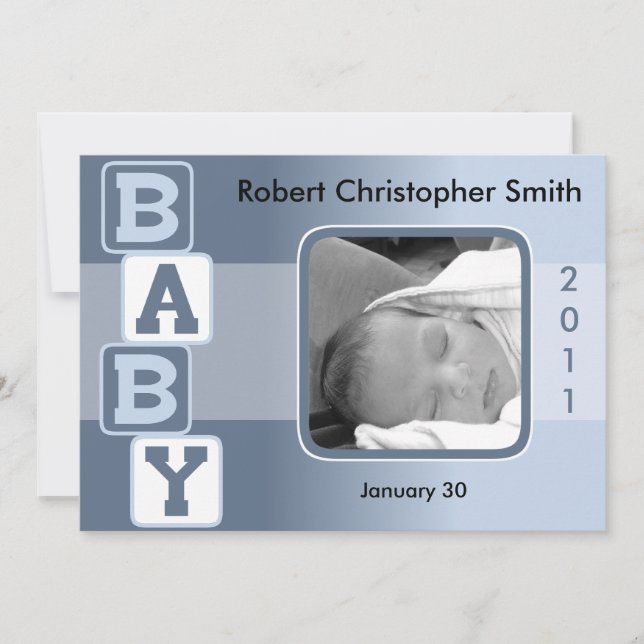 Foto Birth Announcement - Baby Boy with Blocks Ankündigung (Vorderseite)