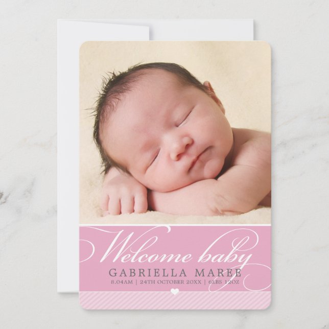 FOTO BIRTH ANNOUNCEMENT Baby-Lieblingsskript pink Ankündigung (Vorderseite)