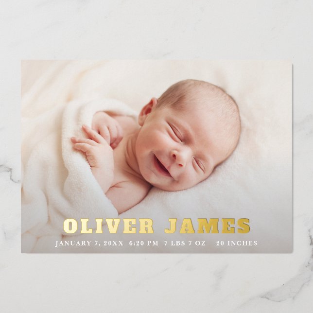 Foto Birth Announcement Card mit Folie Folieneinladung (Vorderseite)
