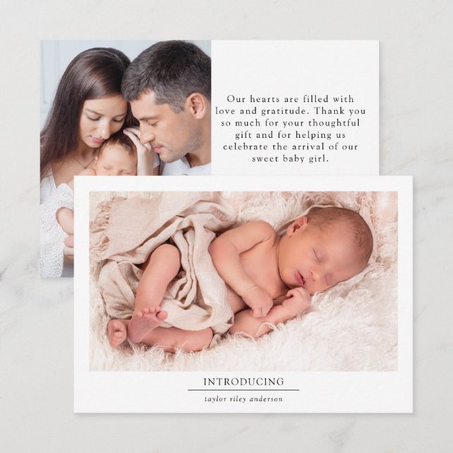 Foto Birth Stats New Baby Dankeskarte (Vorne/Hinten)