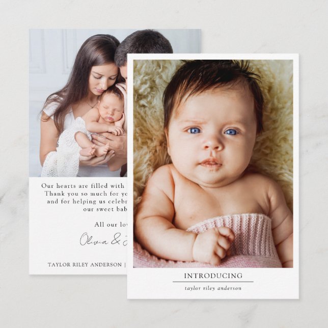 Foto Birth Stats New Baby Dankeskarte (Vorne/Hinten)